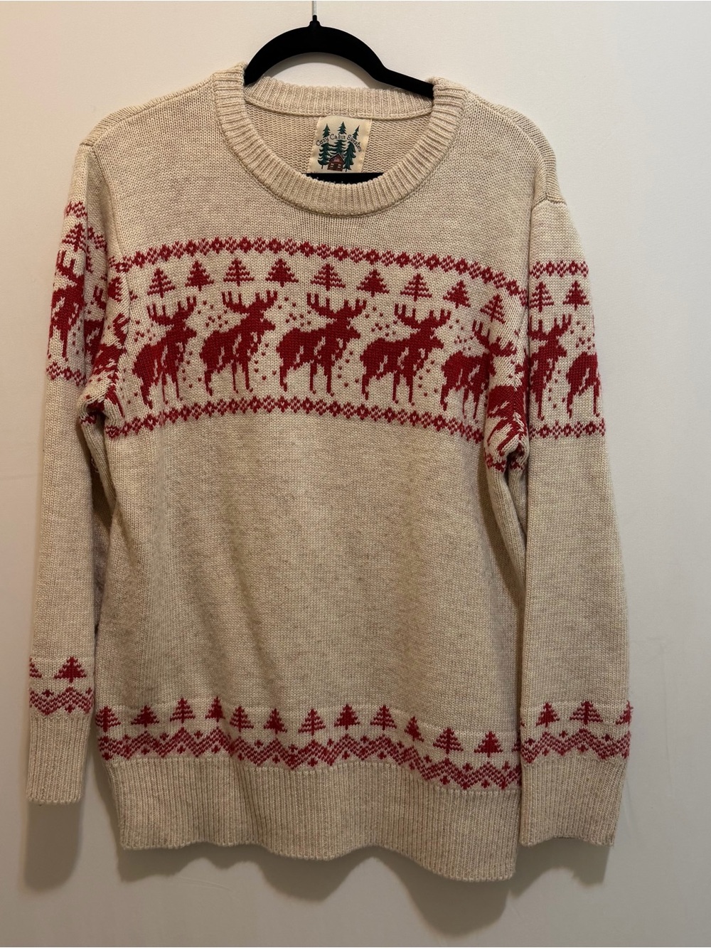Kiel James Patrick Cream & Red Moose Fair Isle Crewneck Sweater